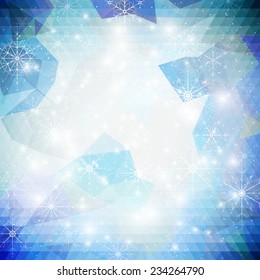 Winter background with snowflakes. Abstract winter design, triangle pattern vector.