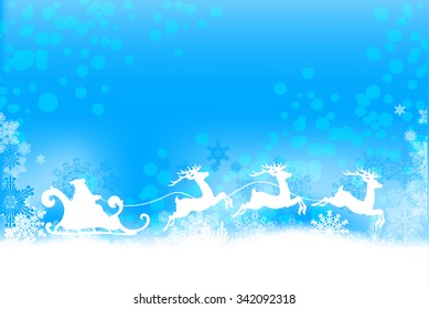 Winter background with snowflakes, banner, flyer, sale for new year and Christmas reindeer and Santa