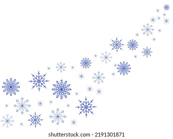 fondo invernal, copos de nieve azules, azules sobre fondo blanco. Para saludos, diseños, invitaciones, tarjetas o decoración
