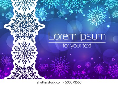 Winter background with snowflakes. Christmas frame.