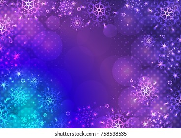 Winter background with snowflakes. Christmas Greeting Card. New Year background with space for your text. Winter template. Christmas backdrop. New Year flyer.