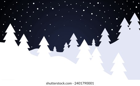 Winter background with snowflakes and Christmas tree on the snow ground. Use this design to make postcards, posters, backdrops, banner, wallpaper or anything else.