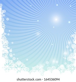Winter background with snowflakes and curved beams