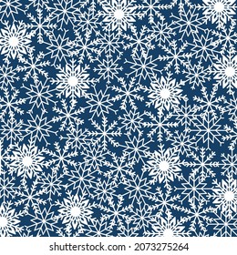 Winter background with snowflakes of different shapes and sizes. Vector illustration of design elements for greeting cards, posters, wallpaper, surface, web design, textile, decor, print.