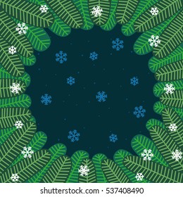 Winter background with snowflakes and fir branches