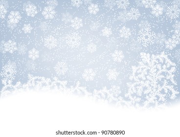 Winter background with snowflakes and fir branches