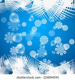 Winter background with snowflakes and frosted pattern. EPS10 vector.