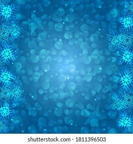 Winter background with snowflakes. New Year Greeting Card Mockup.