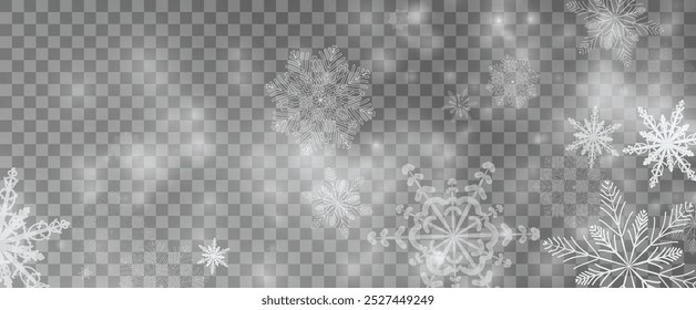 Winter background, snowflakes on a beautiful background, Christmas background for cards, snowfall. Snowy nature landscape, winter dust png.