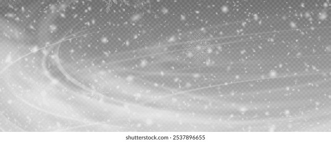 Winter background, snowflakes on a beautiful background, Christmas background for cards, snowfall. Snowy nature landscape, winter dust png. Blizzard, wind, hurricane, blizzard.