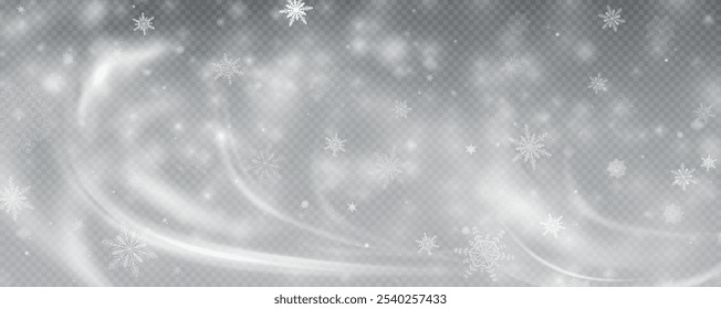 Fundo de inverno, flocos de neve em um fundo bonito, fundo de Natal para cartões, queda de neve. Paisagem natureza nevado, png de poeira de inverno. Nevasca, vento, furacão, nevasca.