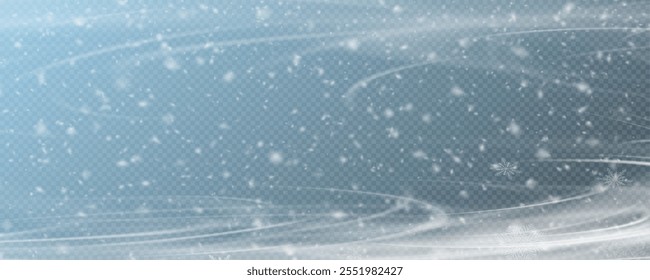 Winter background, snowflakes on a beautiful background, Christmas background for cards, snowfall. Snowy nature landscape, winter dust png. Blizzard, wind, hurricane, blizzard.