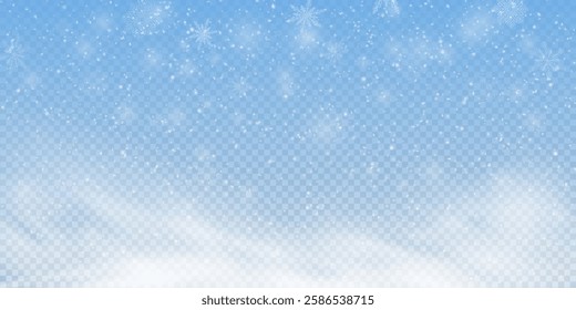 Winter background, snowflakes on a beautiful background, Christmas background for cards, snowfall. Snowy nature landscape, winter dust png.