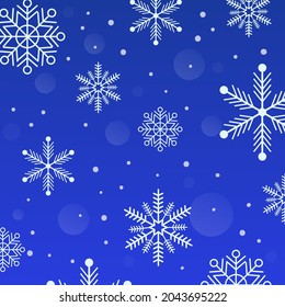 Winter background. Snowflakes on a blue background. Background with snowflakes for website design, social networks, prints, clothes and various items. Vector illustration.