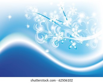 Winter background with snowflakes on blue background