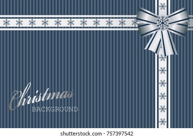 Winter background with snowflakes pattern, ribbon and bow. Vector illustration EPS10 for Christmas or New Year card