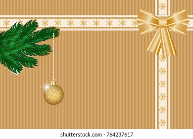Winter background with snowflakes pattern, ribbons, bow and fir-tree branch. Vector illustration EPS10 for Christmas or New Year card