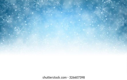 Winter background with snowflakes and place for text. Christmas blue defocused illustration. Eps10 vector. 