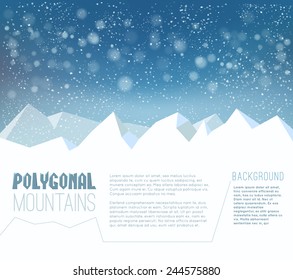 Winter background with snowflakes and polygonal mountains, eps 10