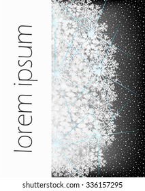 Winter background with snowflakes and snow with blank space in the center.Fully editable vector.