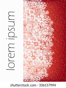 Winter background with snowflakes and snow with blank space in the center. Red colors and fully editable vector.