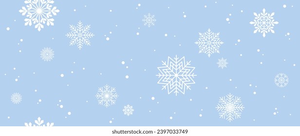 Fondo invernal con copos de nieve y nieve. Patrón sin foco. Ilustración vectorial para cubierta, pancarta, afiche, web, textiles y embalaje. 