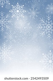 Fundo de inverno com flocos de neve. Textura de tempo de queda de neve. Modelo de design de Natal. Ilustração vetorial