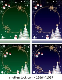 Winter background with snowflakes, snowman and Christmas tree.image of winter background for Christmas.