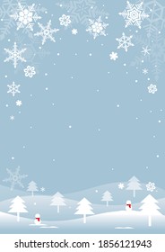 Winter background with snowflakes and snowmen.Winter background with a snowman standing in a snowy field.Winter background for Christmas.