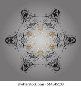 Winter background with snowflakes. Vector background with doodles and golden elements.