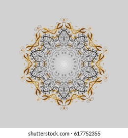 Winter background with snowflakes. Vector background with doodles and golden elements.