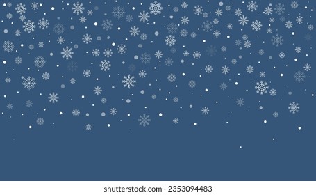 Fondo de invierno. ¡Está nevando! Se están cayendo copos de nieve sobre fondo azul oscuro. Ilustración vectorial. 