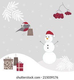 Winter background with a snowman.