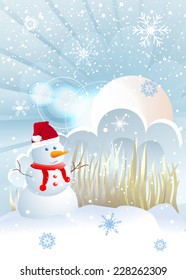 Winter background with snowman
