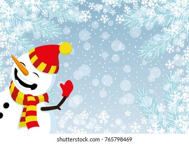 Winter background with a snowman.
