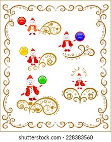 Winter background with snowman and decorative frame