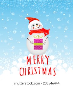 Winter background with snowman and gifts