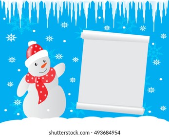 
Winter background Snowman and scroll