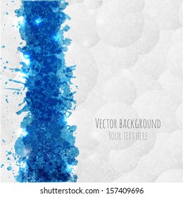 Winter background with stars and blue splashes on white. Place for your text. Vector illustration. 