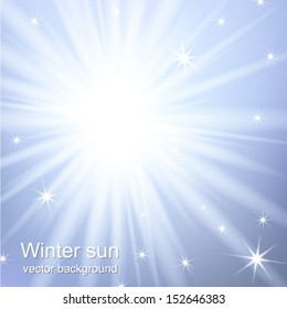Winter background with a winter sun burst. Vector illustration.