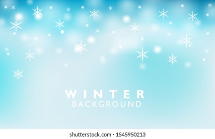 Winter background template with snowflakes rainy. Beautiful Snow wallpaper backdrop for wintry season with smooth gradient white and blue. vector illustration.
