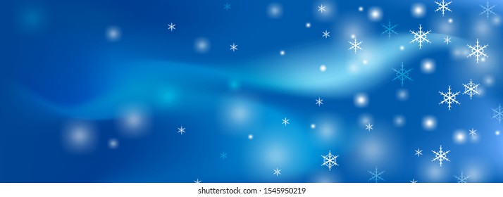 Winter background template with snowflakes rainy. Beautiful Snow wallpaper backdrop for wintry season with smooth gradient white and blue. vector illustration.