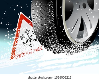 Winter background with winter tire