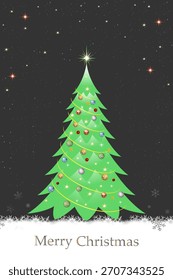 Winter background. Title Merry Christmas. Vector illustration.
Elegant Christmas tree silhouette in white with snowfall on dark background