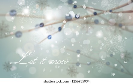 Winter background with tree branch decorations Vector watercolor illustration. Holiday card