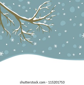 Winter background with tree branch  and falling snow