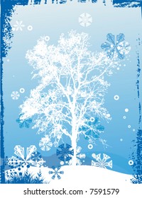 Winter background with a tree and snowflakes, vector illustration series.