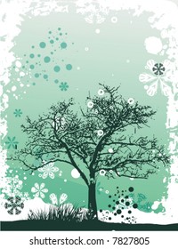 Winter background with a tree and snowflakes, vector illustration series.