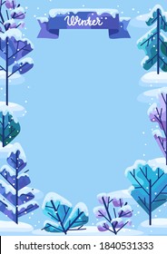 Winter background with trees. Natural stylized illustration of forest.
