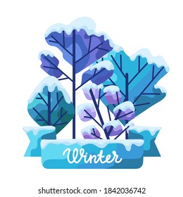 Winter background with trees. Natural stylized illustration of forest.